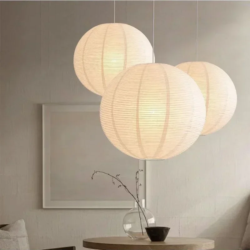 Japanese Noguchi Isamu Paper Pendant Lights Rice Paper Art Lantern Ball Chandeliers for Bedroom Living Room Tea Room Zen Lamps