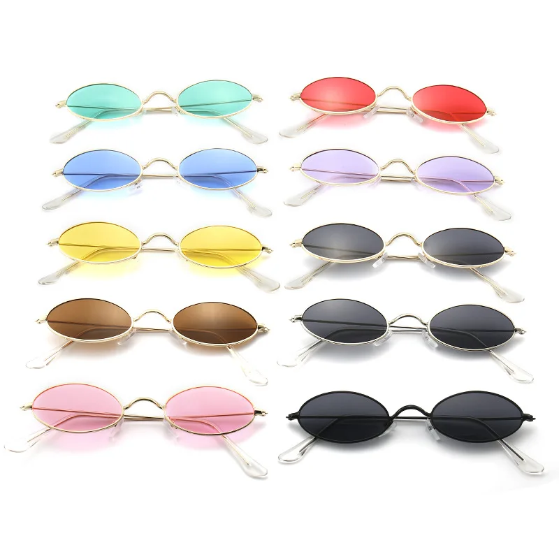 1 pc Retro Small Oval Sunglasses Women Vintage Brand Shades Black Red Metal Color Sun Glasses Fashion Design Eyeglasses