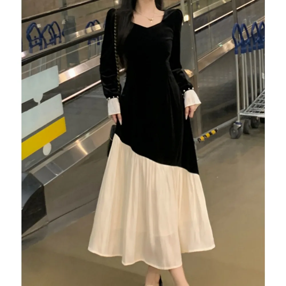 

Повседневные элегантные велюровые платья с квадратным вырезом, осенние платья, вечерняя уличная женская одежда больших размеров