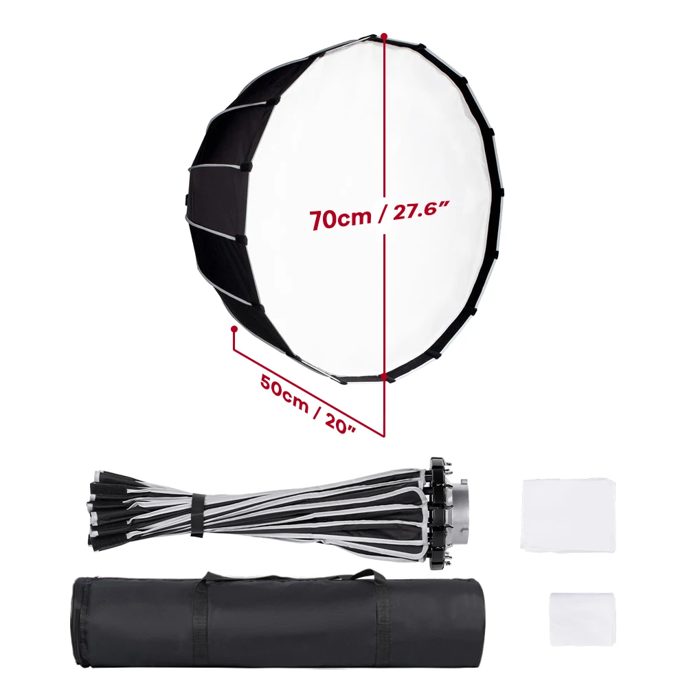 Parabolic Quick-Open Softbox with Bowens Mount Portable Lighting Modifier Para Diffuser Kit for Studio Flash Strobe
