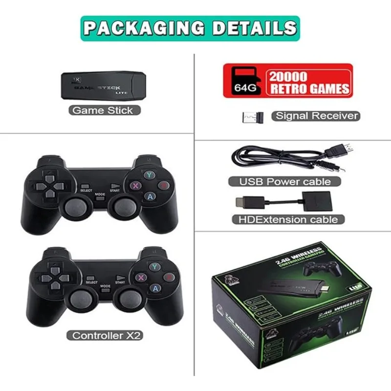 Retro, Nostalgic Video Game Console, Plug-and-play Built-in 20,000+ Games, 4K HDMI Output and 2.4GHz Wireless Controller (64G)