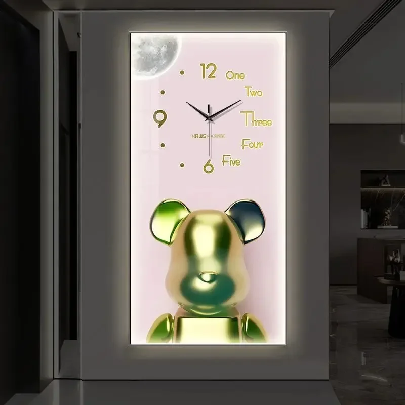 

Fashionable Mute Decorations in The Living Room Corridor Electronic Clocks LED Wall Clock Cartoon Bear Painting Decorative Arts