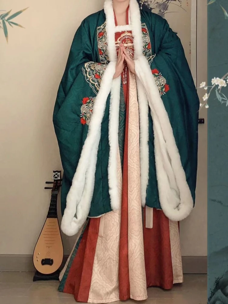 

Autumn the Winter tang dynasty Hanfu Dress Women Vintage Sweet Plush Princess Dress Lady Traditional Chinese Style Warm Robes