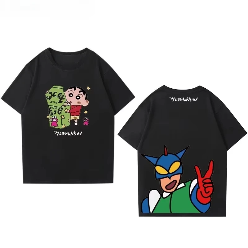 Camiseta Gráfica de Anime Crayon Shin Chan 2026, Unisex, 100% Algodón, Talla Grande, Linda Estampado de Dinosaurio Chocolate, Ropa Casual de Calle