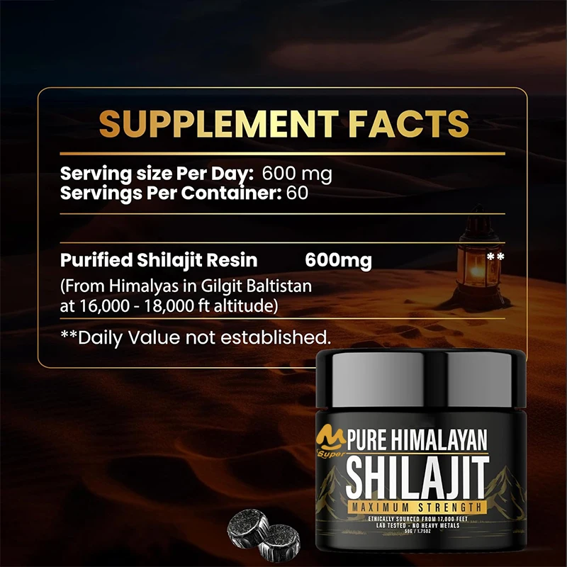 Shilajit Pure Himalayan Organic Resin - Natural Authentic Lab Tested Formula for Men, Women - 600mg Max Strength with 85+ Trace