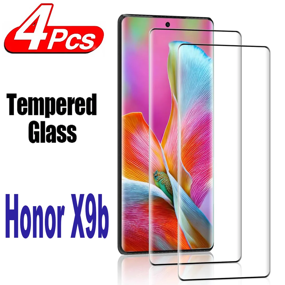 9H Curved Four Sides Glue Tempered Glass For Huawei Honor X9b 2/4Pcs HD Screen Protector Film