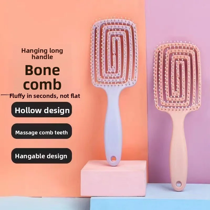 

Ladies' Comb Hanging Long Handle,No Flattening Perforated Design Massage Comb Teeth Contours To The Shape of The Head
