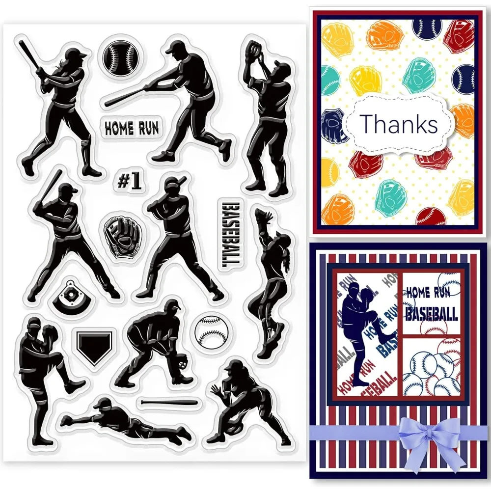 Baseball Clear Stamps Baseball Player Silicone Stamps Sports Theme Transparent Rubber Seal Stamps for Card Making DIY Scrapbook