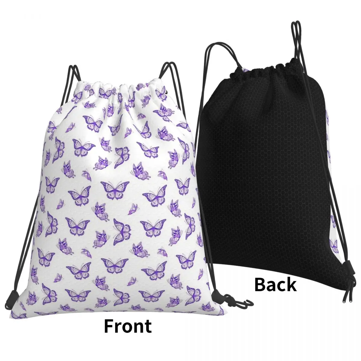 The Purple Butterfly Print Backpacks Casual Drawstring Bags Drawstring Bundle Pocket Sports Bag Book Bags For Man Woman Students