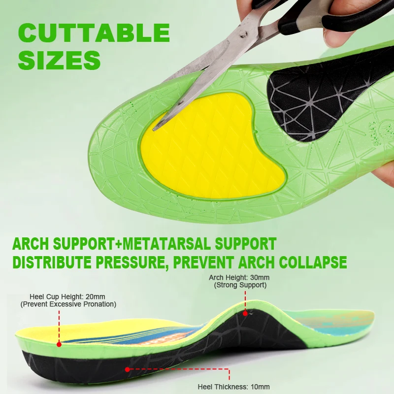 نعل داخلي لتصحيح القدم المسطحة، تصحيح دعم القوس، نعل داخلي رياضي ممتص للصدمات، نعل داخلي من البولي يوريثان عالي المرونة