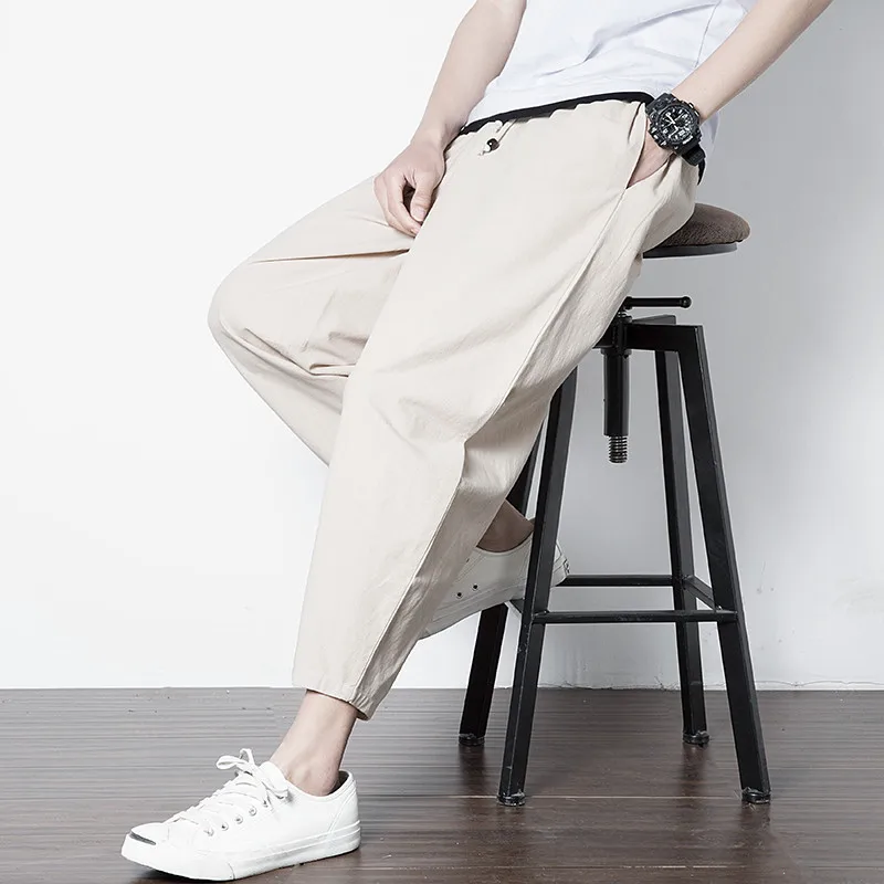 2024 Men harem Pants Cotton linen Joggers Plus size Trousers Men Baggy Loose Casual vintage black white khaki Pants M-6XL 7XL