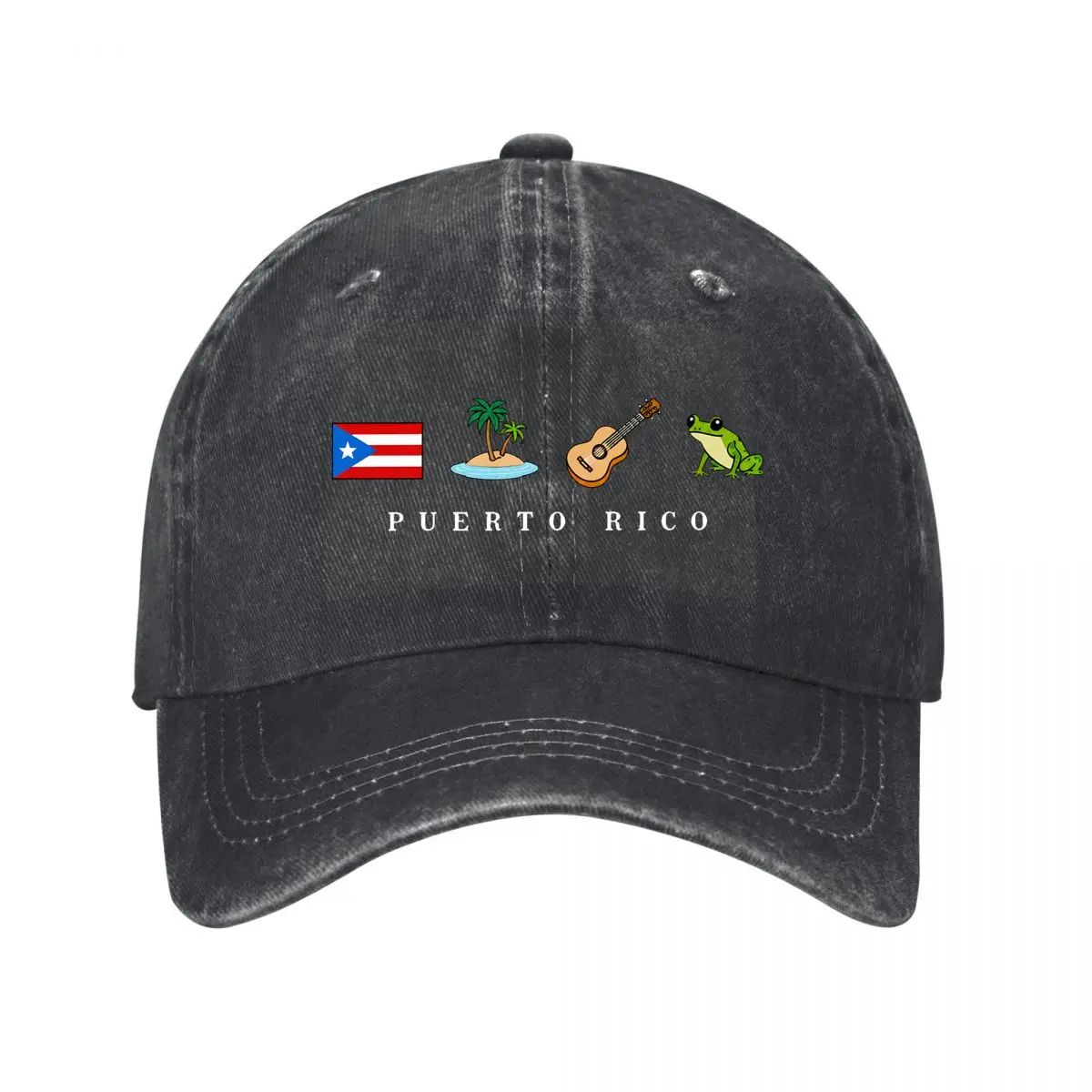 Puerto Rico Flag Tropical Island Guitar Frog New Vintage Washed Cotton Baseball Cap Sun Hats