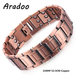 ARADOO Pure Copper Magnetic Therapy Bracelet Titanium Steel Men's Adjustable Bracelets Link With Regulator