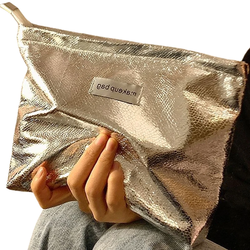 New Shiny paillettes argento Champagne Clutch borse per cosmetici borsa per il trucco articoli da toeletta portatili borsa per la cura della pelle Organizer Pouch
