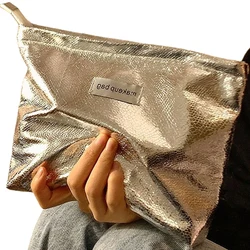 New Shiny Sequins Silver Champagne Clutch Cosmetic Bags Makeup Bag Portable Toiletries Skincare Storage Bag Organizer Pouch