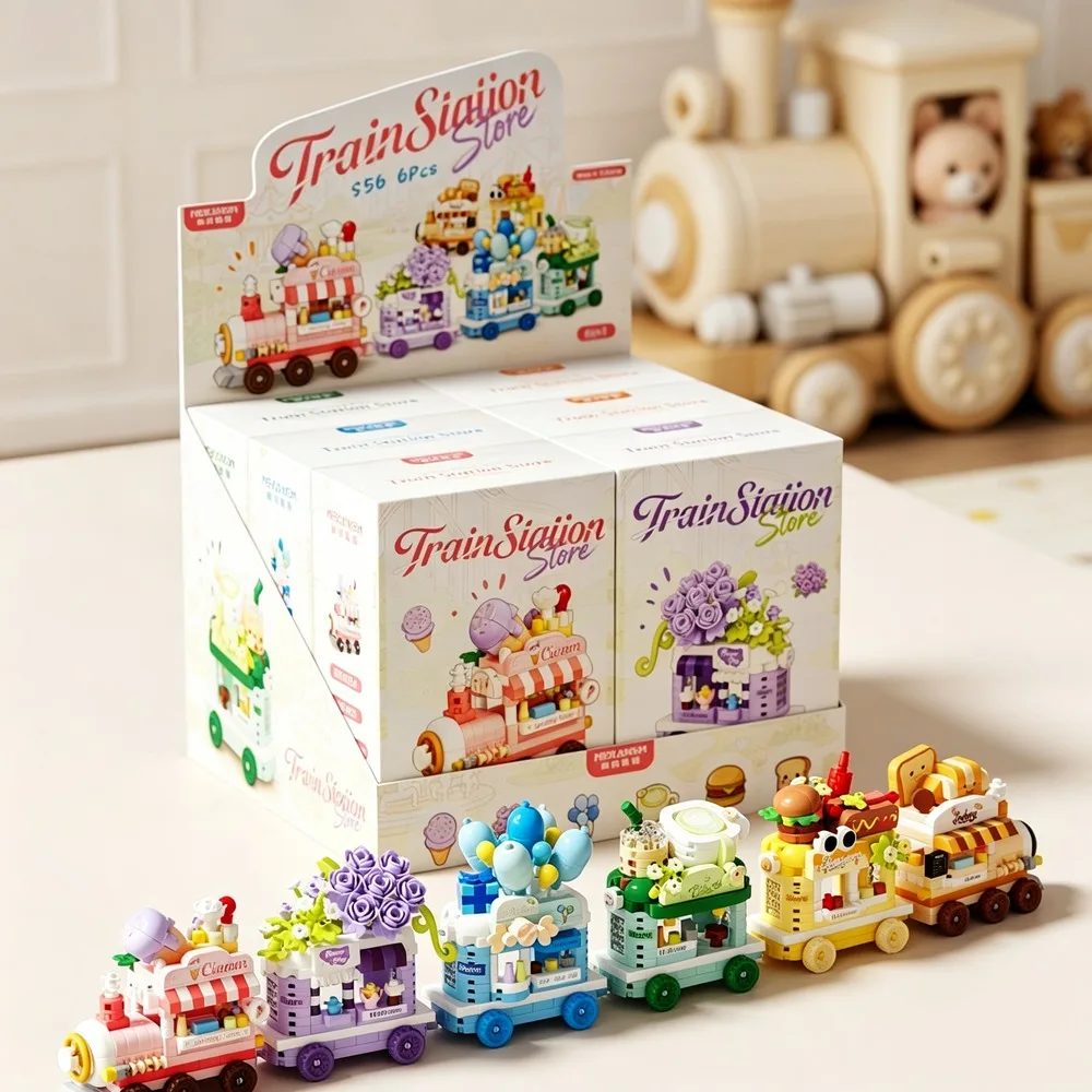 Train Street View Camper Series Building Blocks Mini Shop Model DIY Assembly Bricks Desktop Ornament Home Decor Collection Gift
