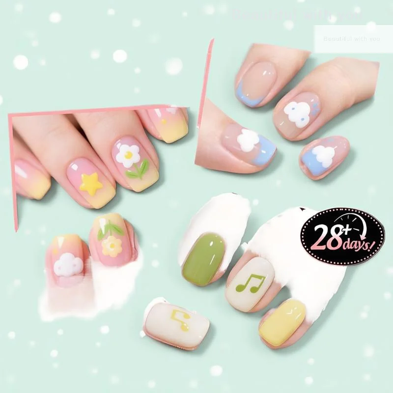 

120/240pcs Oval Fake Nails Press On Nails Art For 6-12 Years Girls The Short Artificial Fake Nails Full Cover Nail Set
