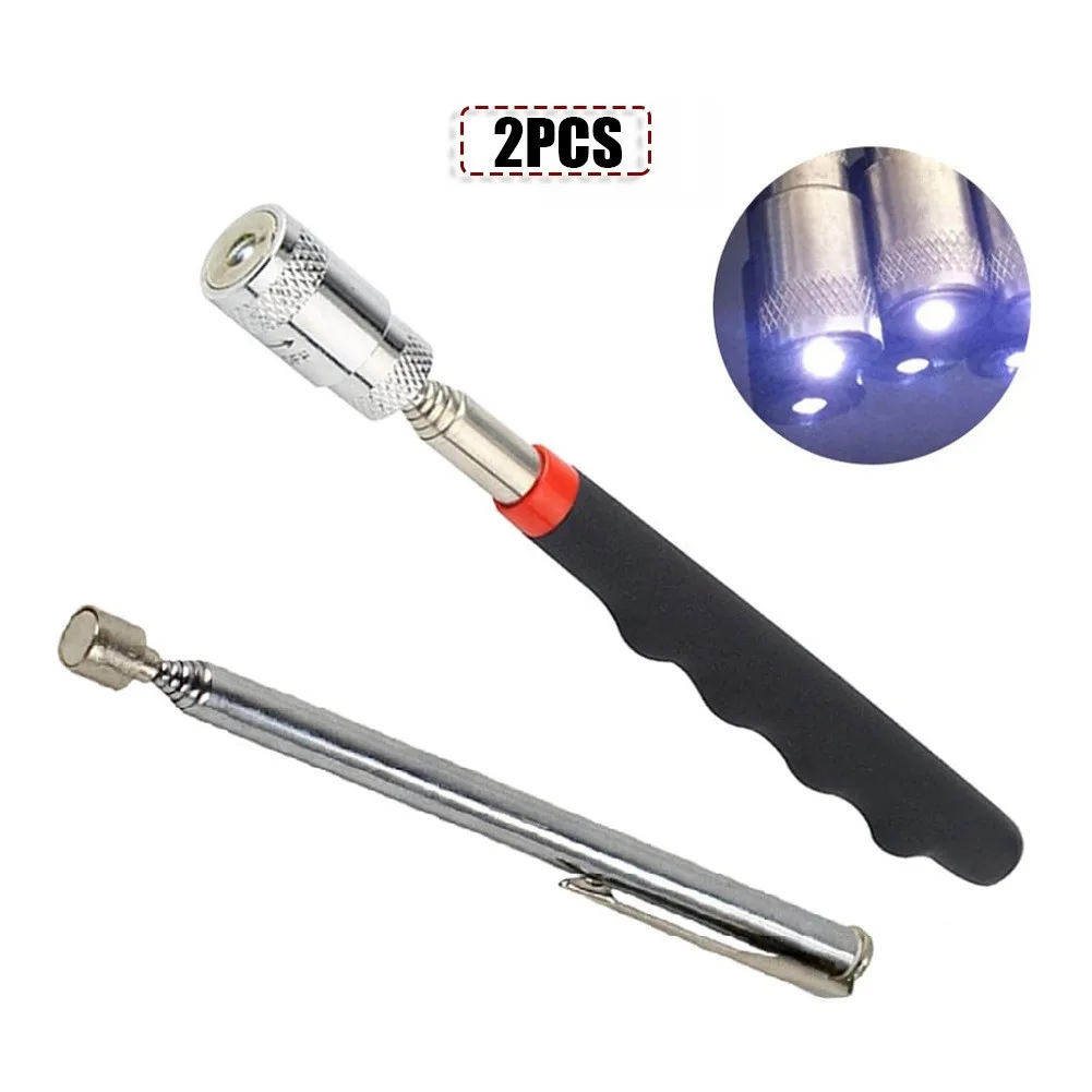 2Pcs Magnet Pickup Tool Kit Portable Rubber Grip Telescoping With LED Light 1.5lb & 10lb New Practical Hot Sale