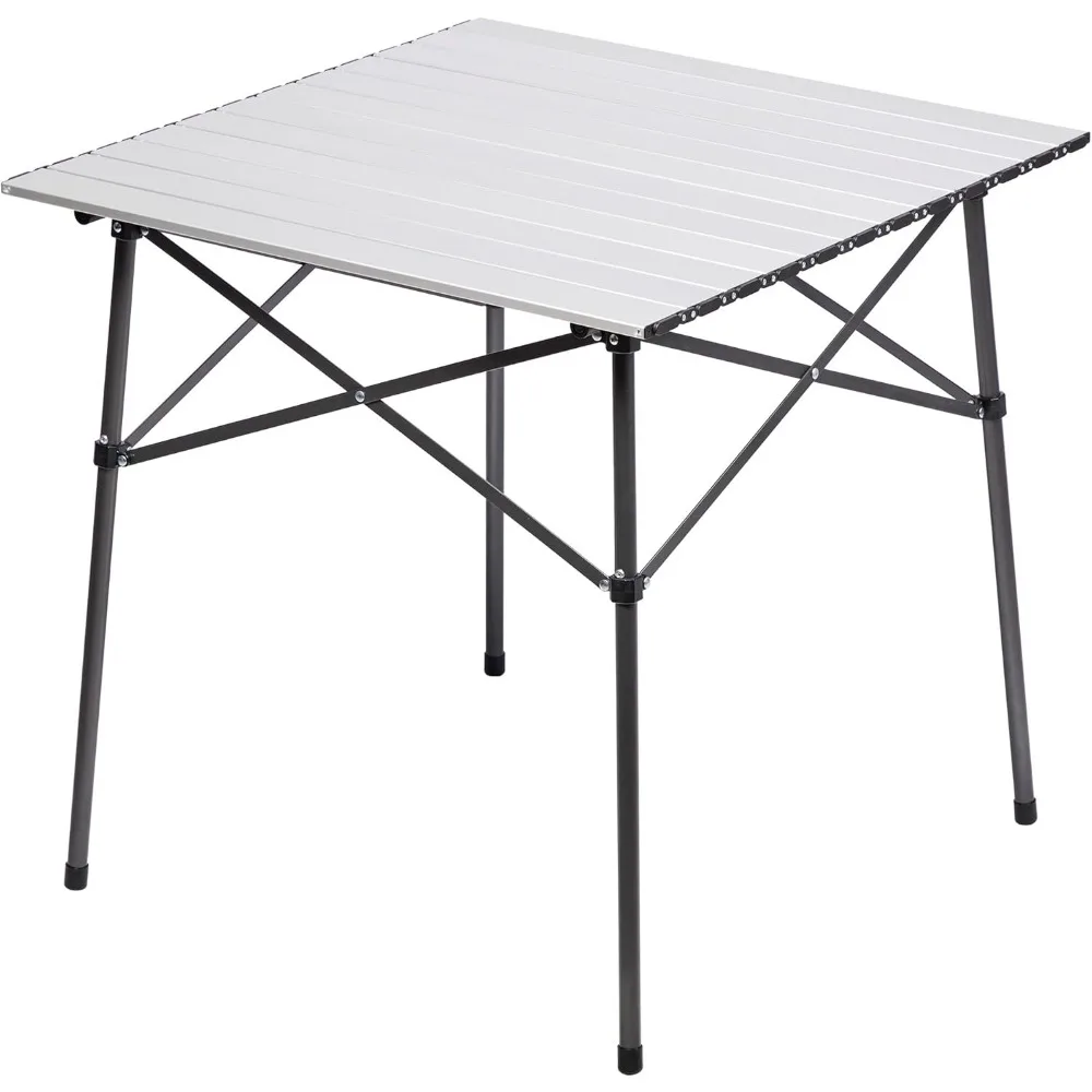 

Lightweight Aluminum Folding Square Table Roll Up Top 4 People Compact Table with Carry Bag for Camping, Picnic, Backyards, BBQ