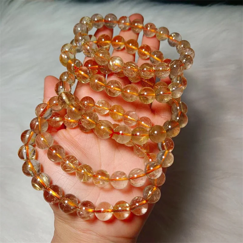 Natural Rutilated Quartz Bracelete for Men and Women HandString for Students Bring In Wealth and Treasure 7/8MM