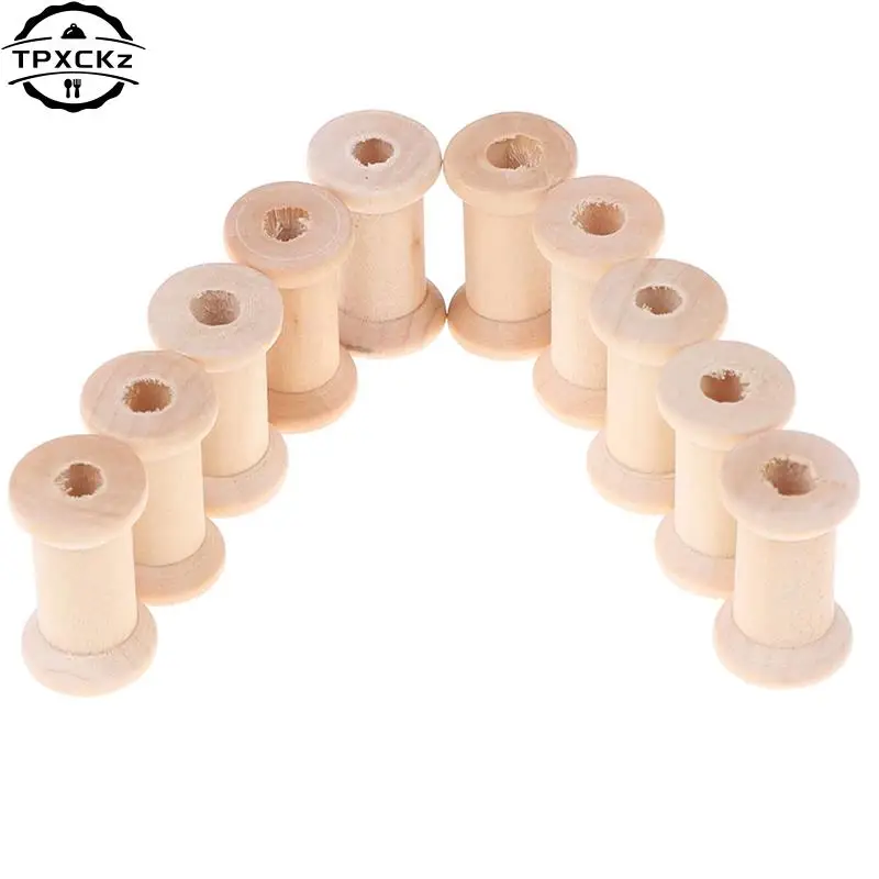 10Pcs Wooden Bobbins Spools Reels Vintage Style Organizer For Sewing Ribbons Twine Wood Crafts Tools Thread Wire Tools