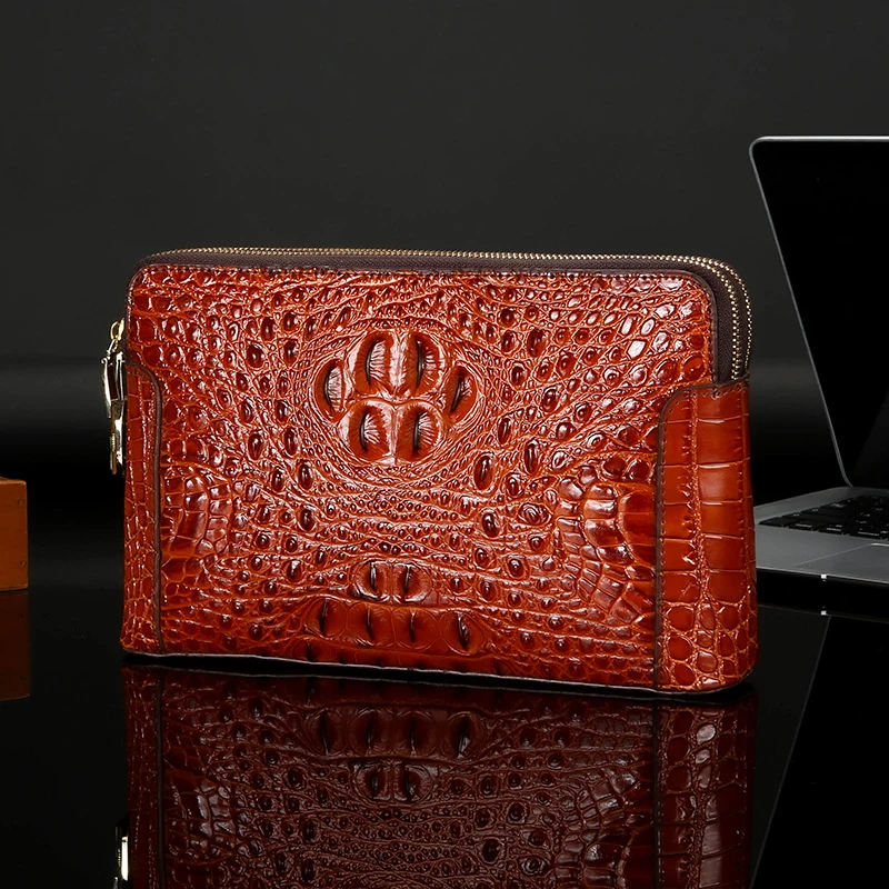 Crocodile Patterned Leather Men's Handbag New Zipper Men's Business Handbag Large Capacity Wallet Men