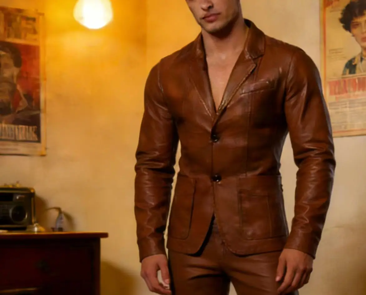 

2026 Loose Men's PU Leather Jacket Korean Style Trendy Suit Collar Jacket Handsome And Cool Outerwear Casual Fashion Mens Coat