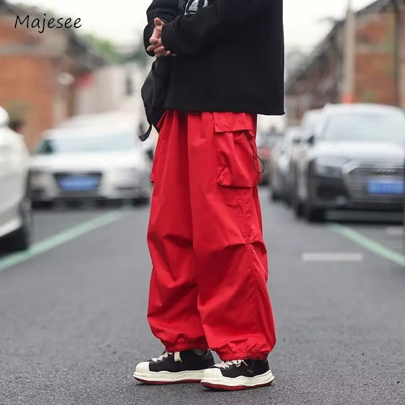 Pants Men Handsome Spring Fashion Japanese Style Simple Pockets Straight Trousers Sporty High Street Chic Creative Modern Cozy