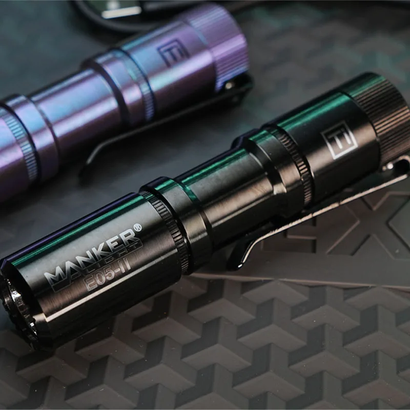 Manker E05 II Titanium DLC Black Flashlight,High Density White LED Emitter 800 Lumens 4000K R9080，14500/AA Battery