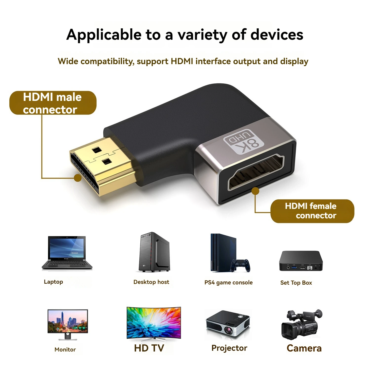 HDMI-kompatibler Stecker auf Buchse Extender 90/270 Grad rechtwinkliger Adapter 8K 60Hz 4K 120Hz 48Gbps HDR Video für PS5 Laptop HD TV – Detail 9