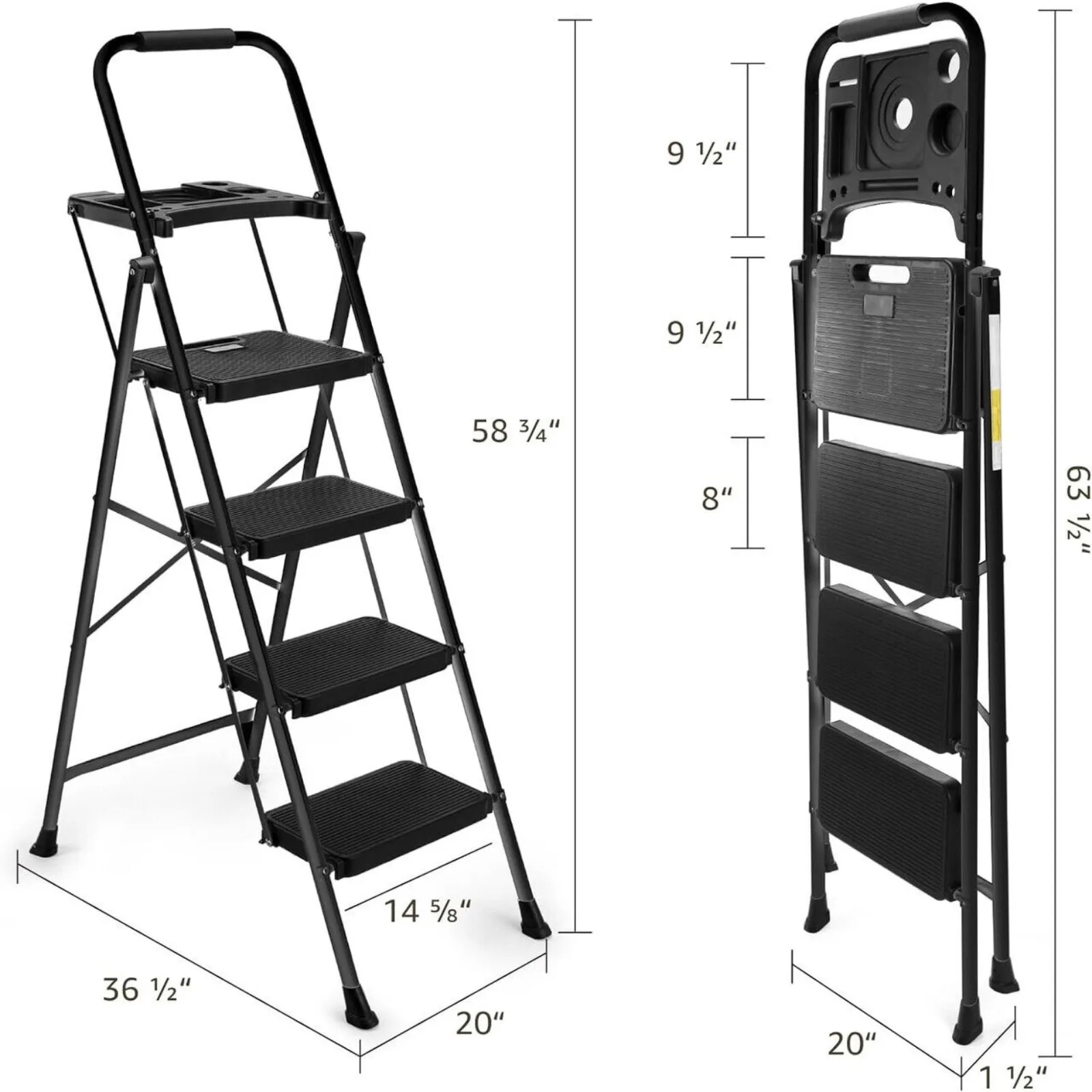 US 4-Step Folding Ladder com Tool Platform, Anti Slip