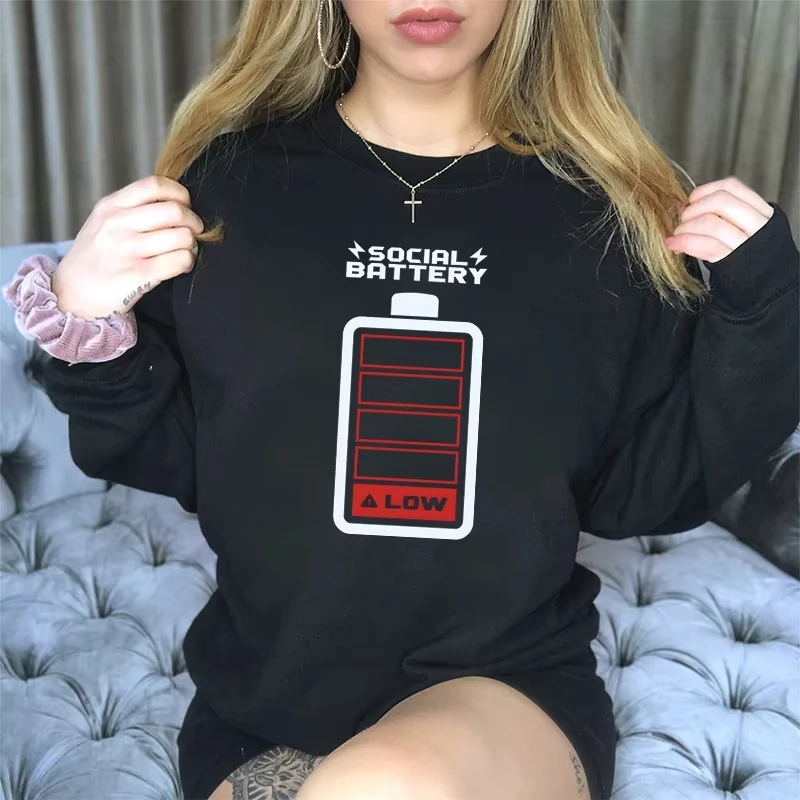 

Женские толстовки с низким принтом на батарейках, модные креативные пуловеры без капюшона с круглым вырезом и длинными рукавами, женская уличная одежда на батарейках