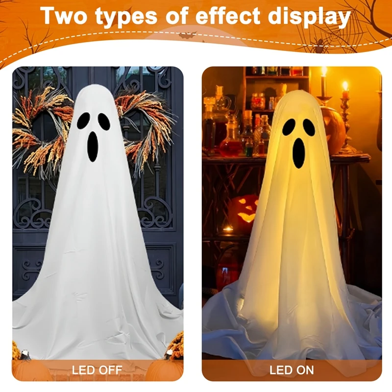 TKOH-Decorazioni di Halloween per esterni -Fai da te 2 pezzi Grandi fantasmi di stoffa bianca illuminati - Fantasmi carini con 20 luci a stringa a LED illuminate
