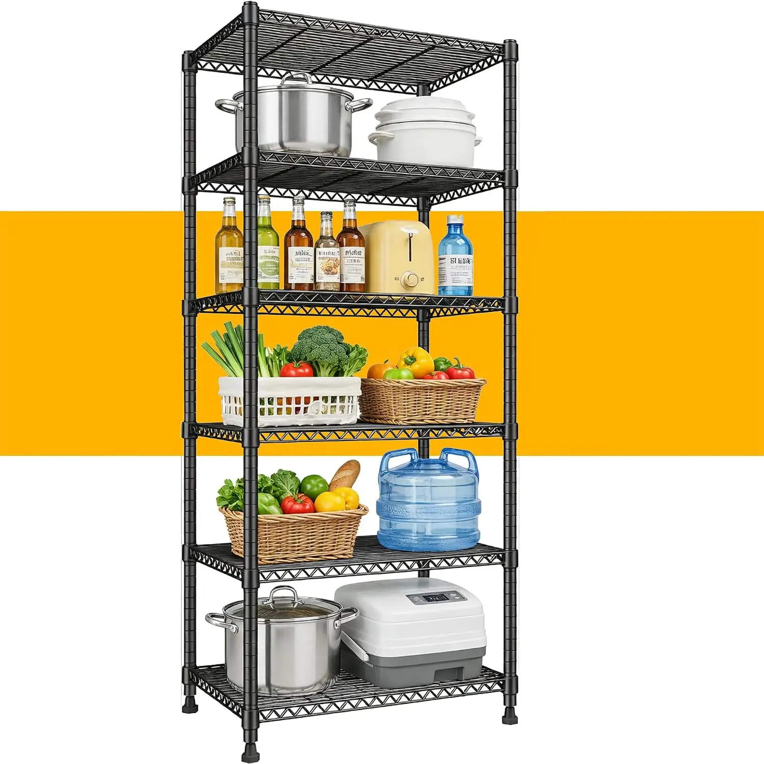 6 Tier Freestanding Metal Storage Shelves Heavy Duty 1000LBS Powder Coated Waterproof Rust Resistant Adjustable Tool Free Space