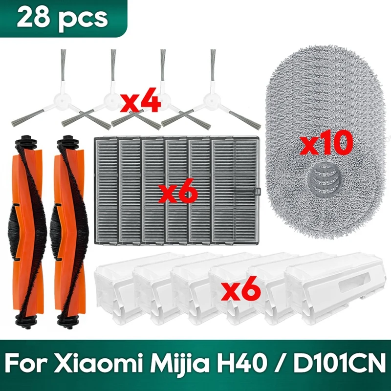 Para Xiaomi Mijia H40 / D101CN accesorios Cepillo Lateral principal filtro Hepa paños de limpieza bolsa de polvo piezas de repuesto-AT64