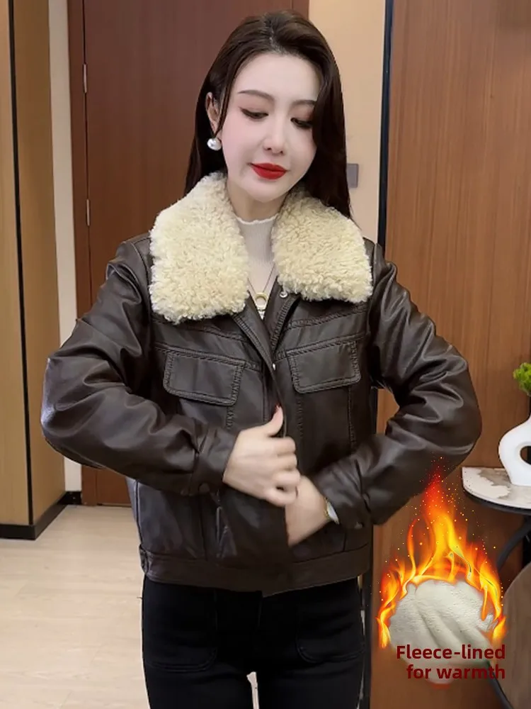 Unieke Sli Thiened Winter Lederen Jaet Dames 2025, Nieuwe Warmte Motorfiets Jaet Top Quali Pendelen Sle Loose Fit