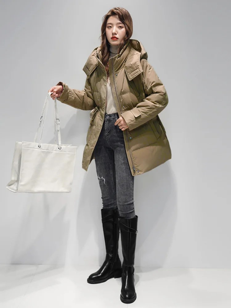 Piumini d'anatra caldi e larghi da donna, gilet Slim ispessiti lunghi, giacche con cappuccio con colletto alla coreana, moda Casual, inverno, 2024