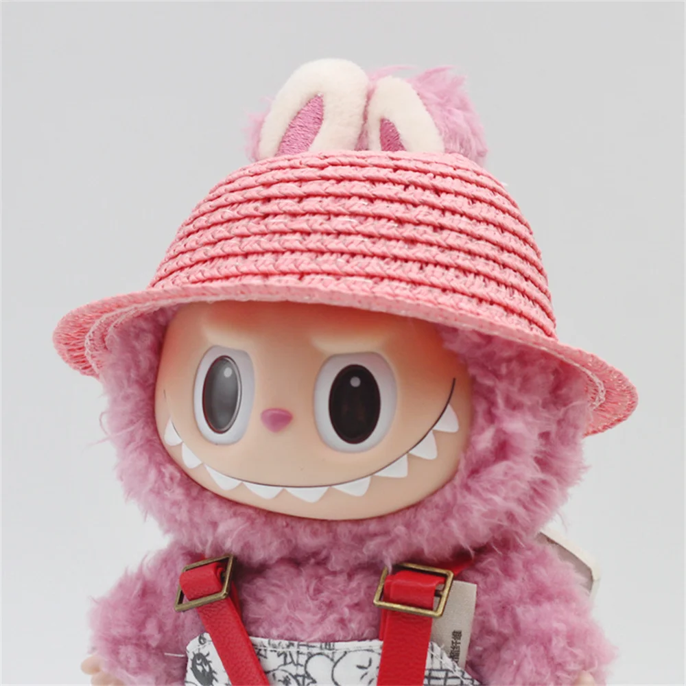 17cm Ropa Labubu 러블리 미니 인형 의류 복장 액세서리 용 컬러 빈 밀짚 모자