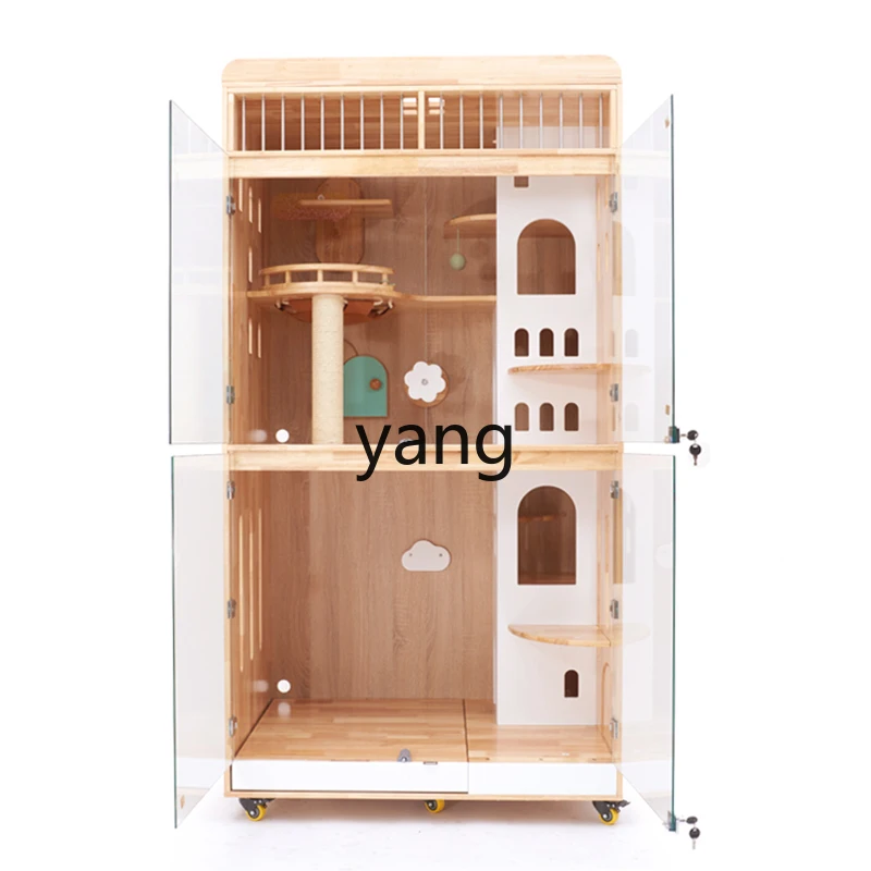 

Yjq Cat Villa Solid Wood Pet Cage Can Hold Smart Litter Box Household Pets Chamfer