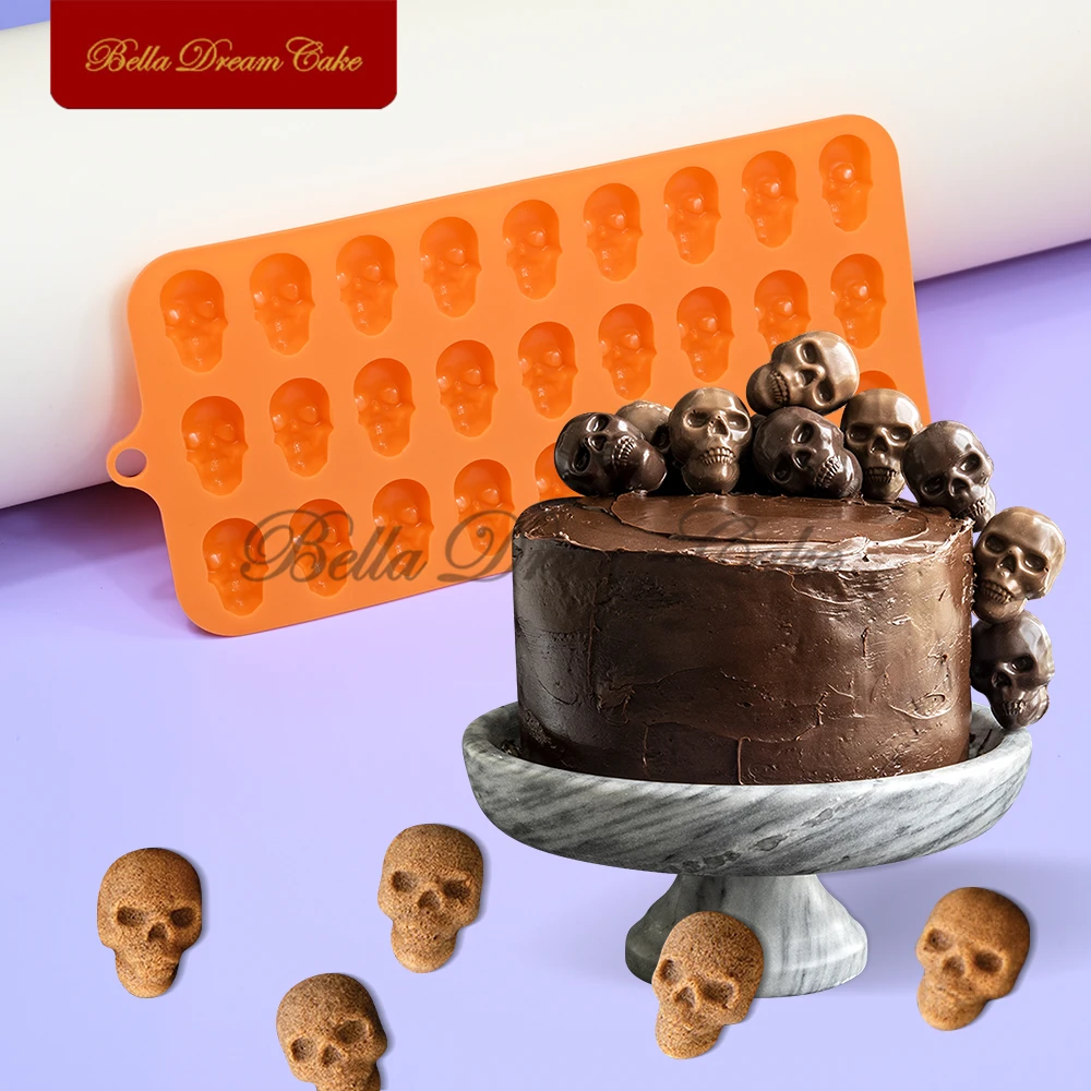 Mini 3D Halloween Skull Head Design Silicone Chocolate Mold DIY Candy Gummy Mousse Mould Cake Decorating Tools Kitchen Bakeware