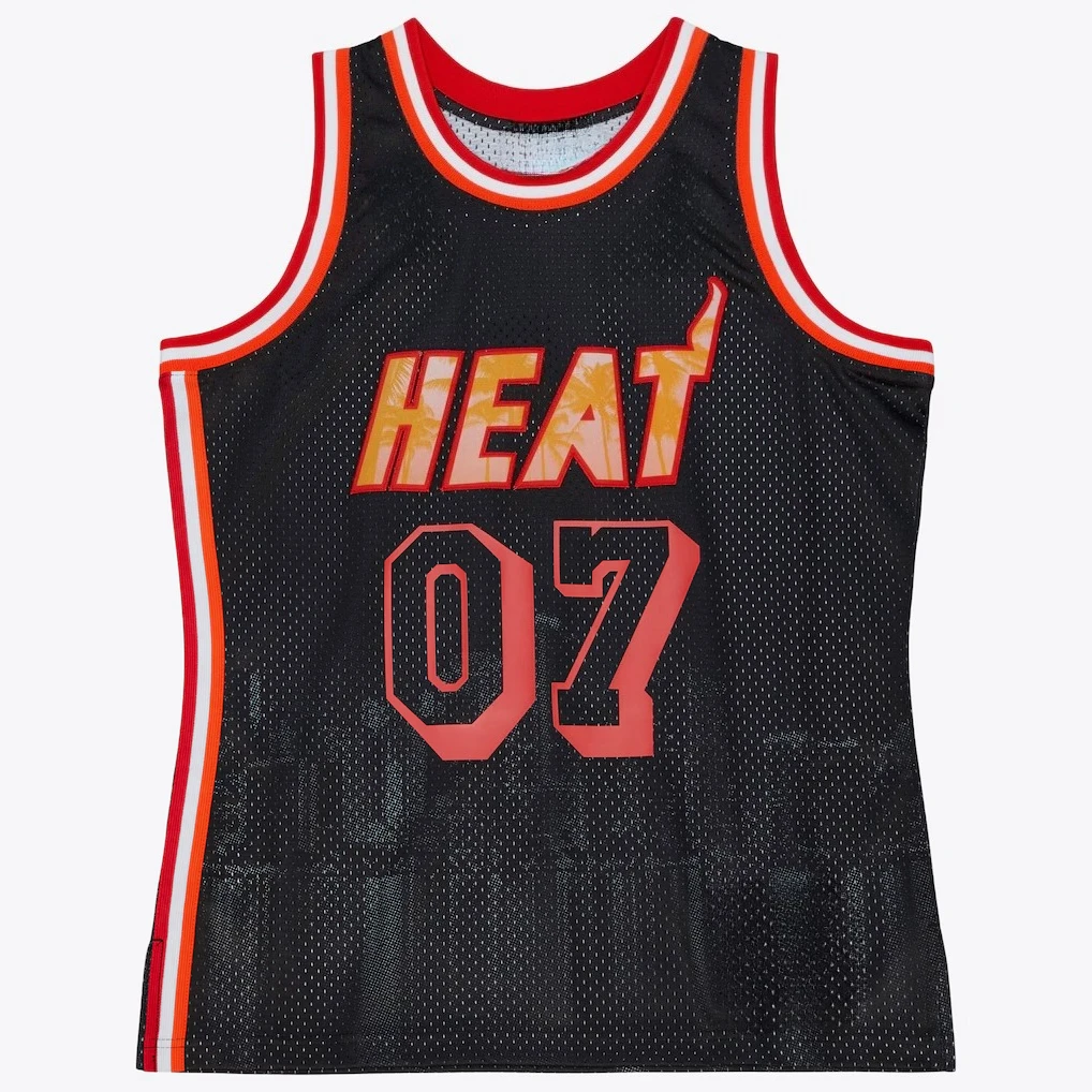 Miami Heat No. Camiseta de Baloncesto Negra con Malla y Estampado de Palmeras, Transpirable, sin Mangas, Estilo Retro, para Deporte Familiar