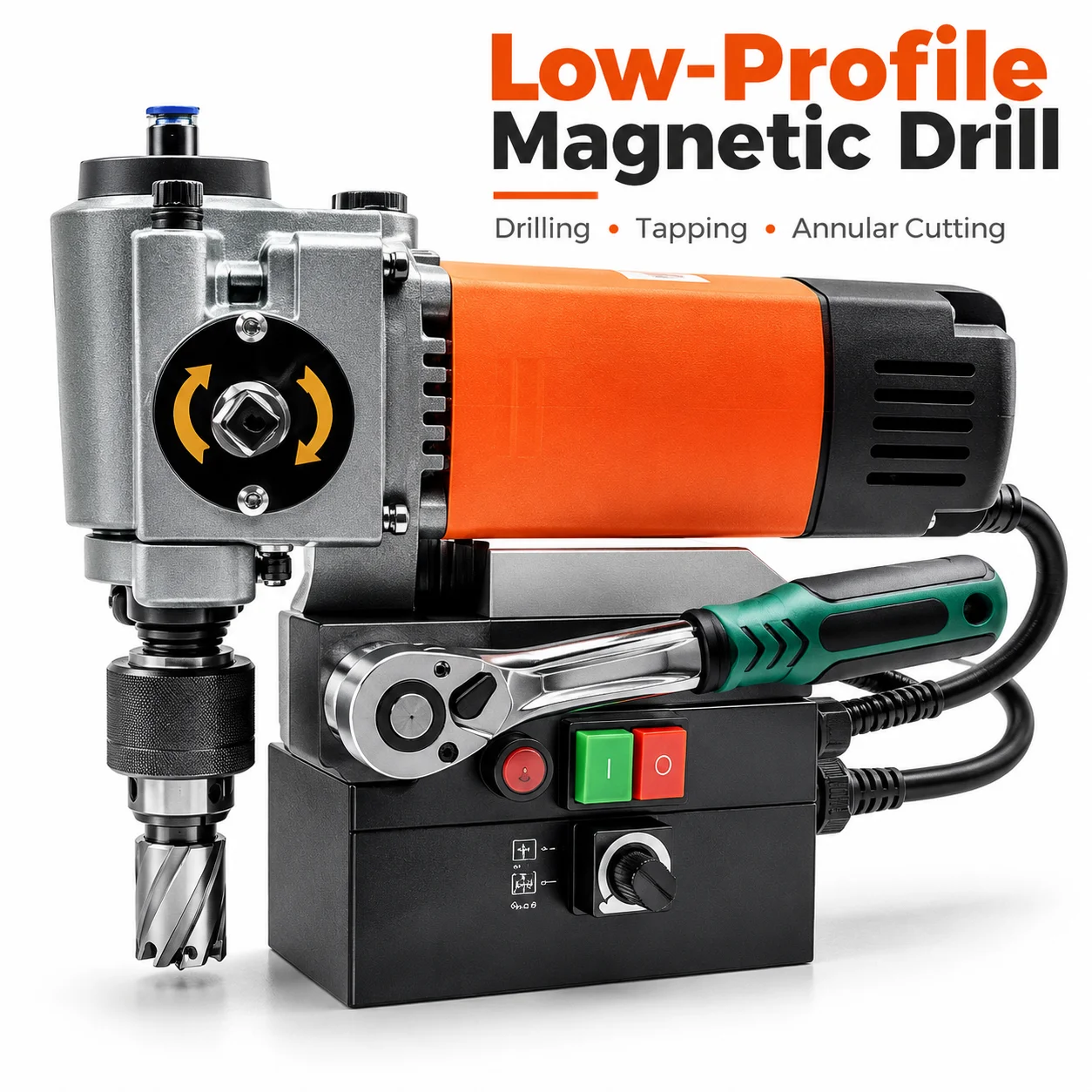 AOLIVIYA 2050W Horizontal Magnetic Drill Press Low Profile Mag Drill 220V Variable Speed Reversible Annular Cutter For Steel