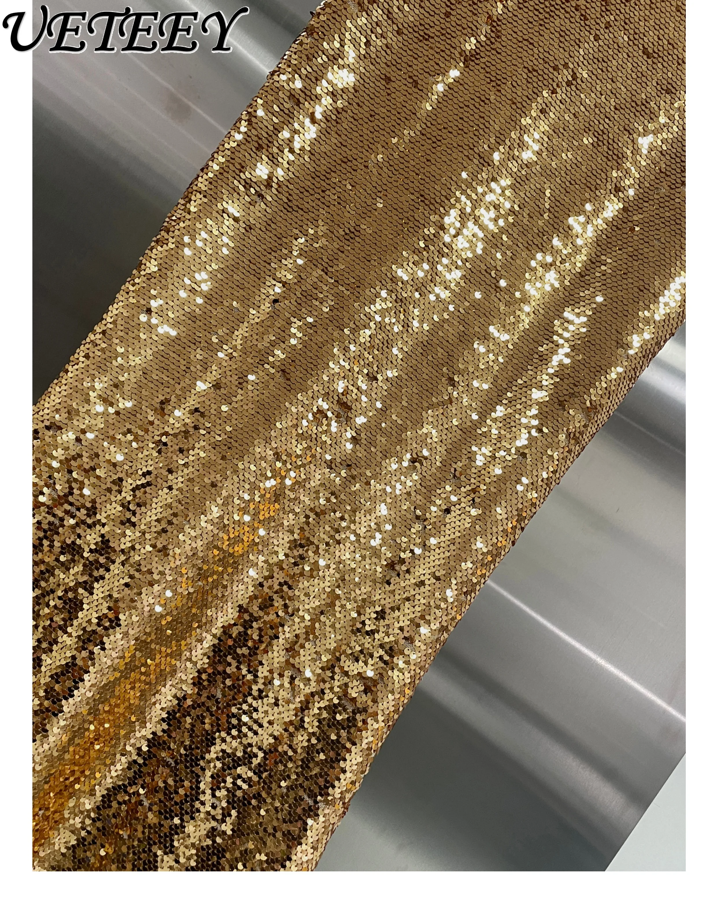 Light Luxury Fashion Bodycon Mermaid Long Skirt Autumn New Sparkling Gold High Waist Slimming Sequin Maxi Skirts for Women