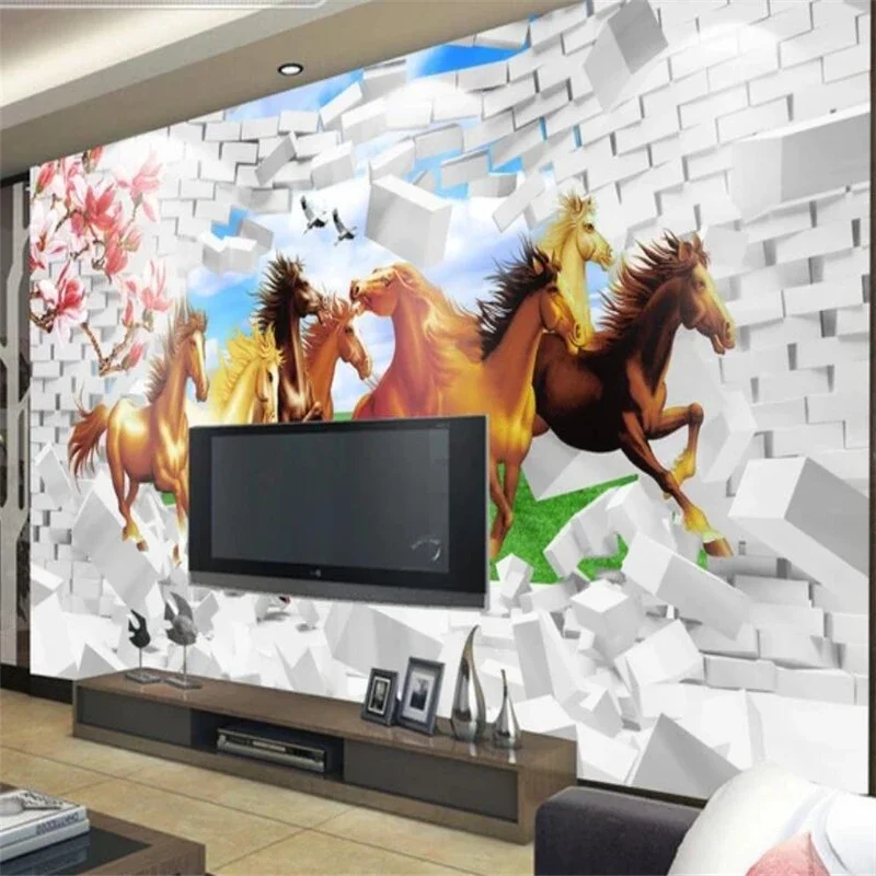 Custom large wallpaper 3D stereo horse to success background wall decoration painting living room bedroom mural papel de parede