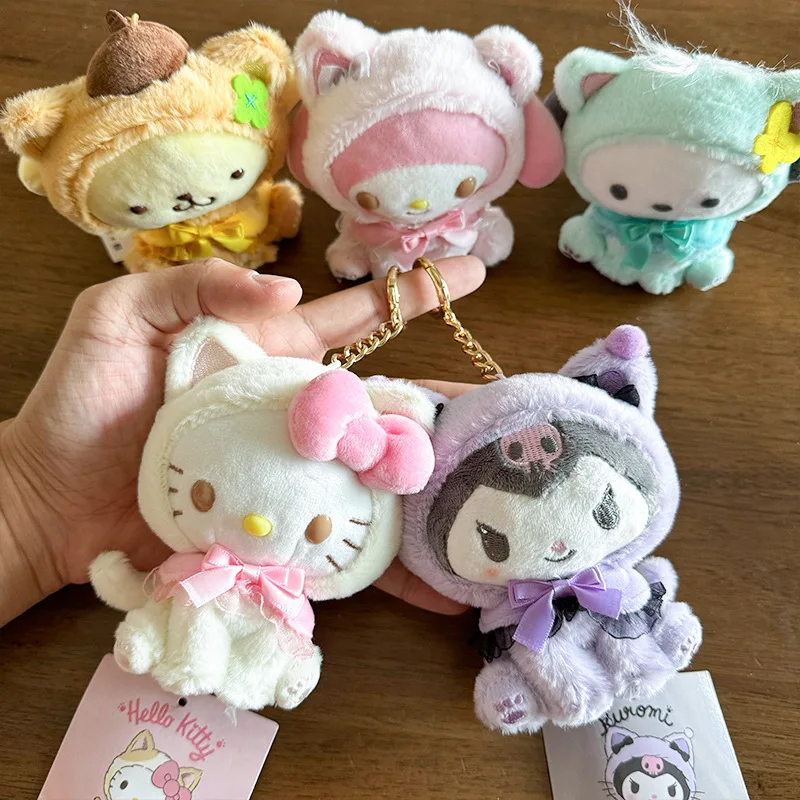 Sanrio Plush Keychain Hello Kitty Kawaii Kuromi Cartoon Key Chain Pendant Melody Cinnamoroll Pochacco Backpack Decoration Gifts