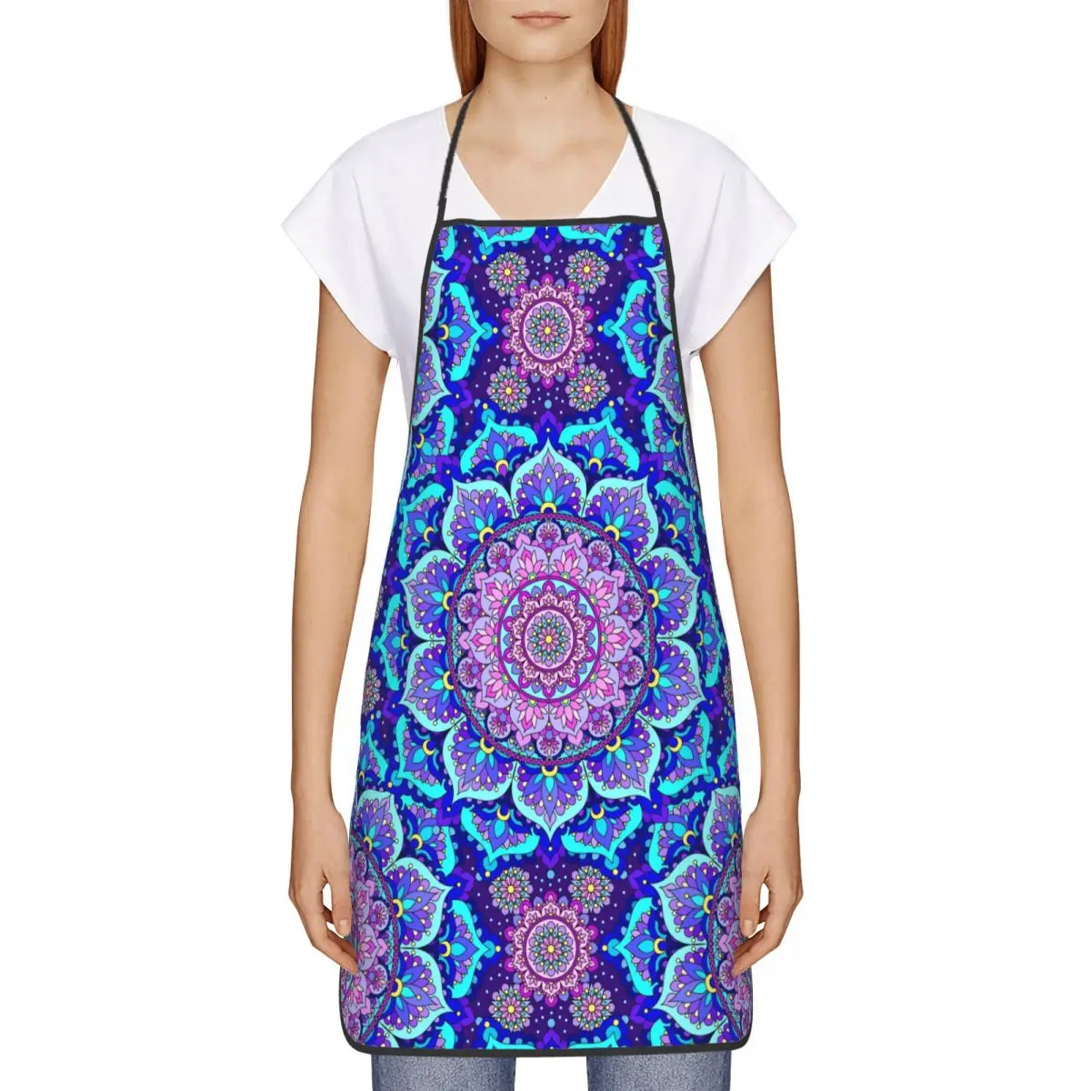 Custom Bohemia Ethnic Mandala Flower Pattern Funny Aprons Adult Unisex Kitchen Chef Bib Tablier Cuisine Cooking Baking Gardening