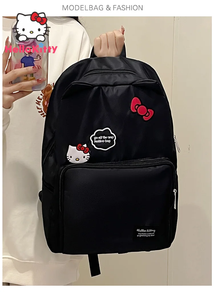 Kawaii Sanrio Hello Kitty Rucksack, süßer Anime, schwarz bestickt, Schultasche, Taschen für Frauen, Schultertasche, Mädchen, Harajuku, College-Geschenk