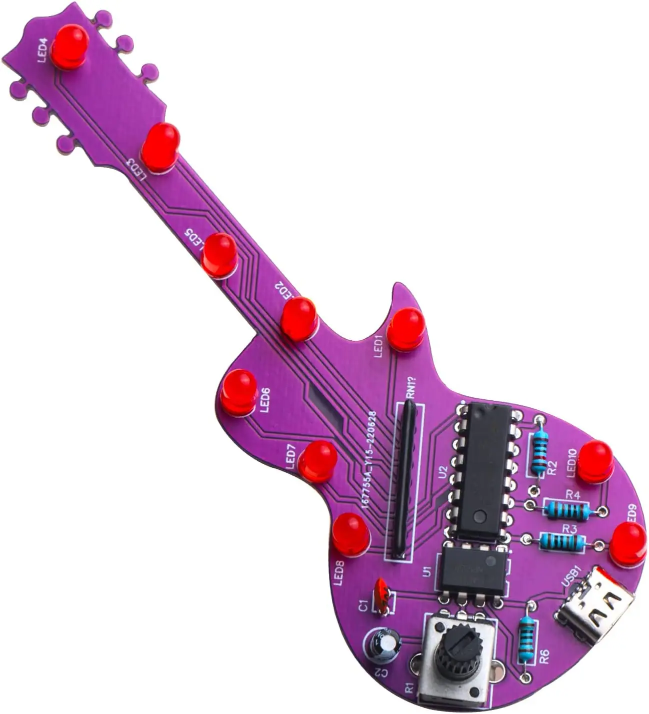 LED Chaser Circuits Using IC 4017 + NE555 Solder Kit Guitar Shape Soldering Kits