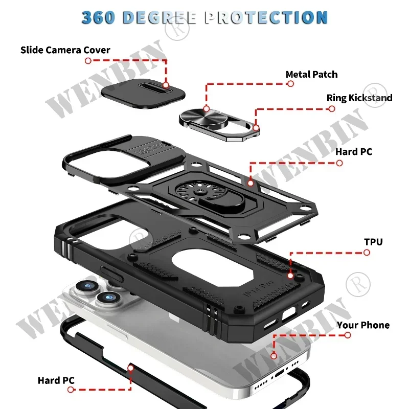 Funda protectora de cuerpo completo para iPhone, carcasa resistente con anillo de protección y soporte para cámara, para modelos 16, 15, 14, 13, 12, 11 Pro Max, XR, X Plus, SE 360