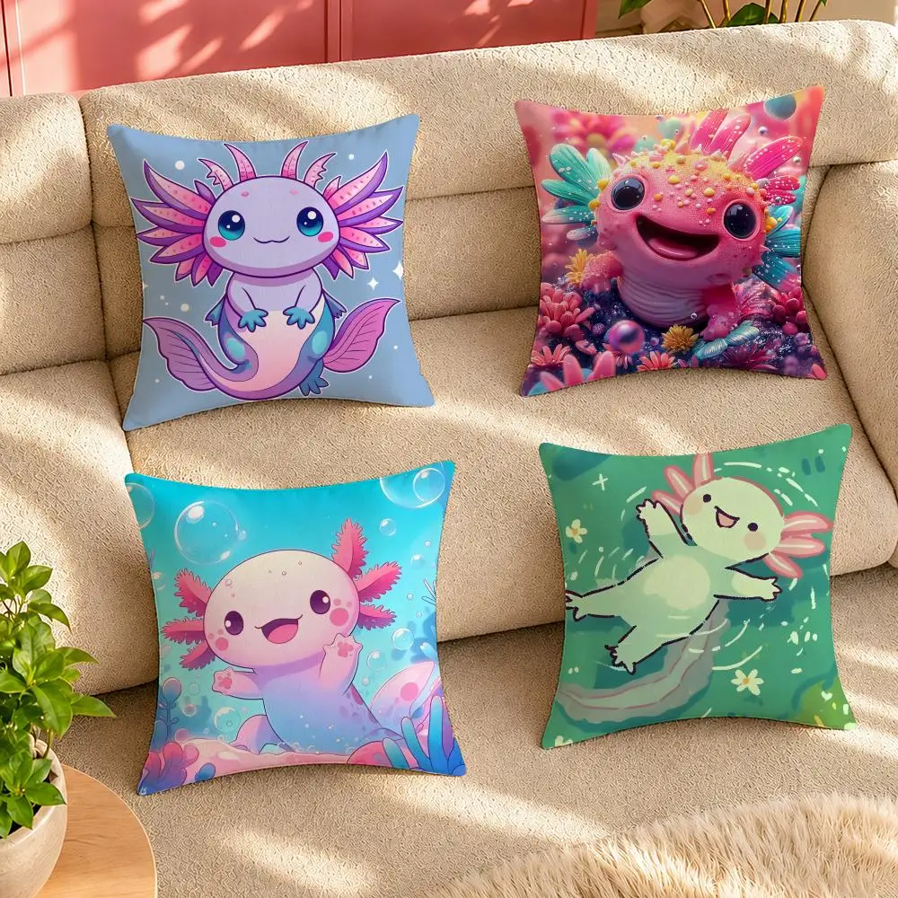 Cute Axolotl Cushion Cover Case Anti-dustmite Pillowcase Invisible zipper silky short plush Sofa cushion cover